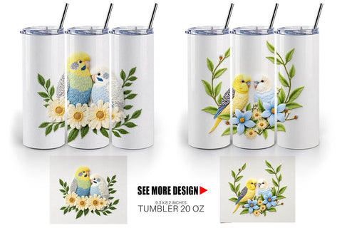 Tumbler Budgerigar Embroidery Sublimation artnoy 