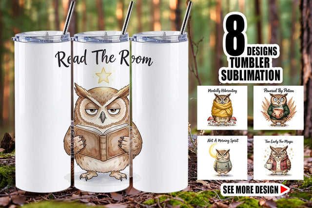 Tumbler Burnt Out Owl Whimsigoth Watercolor Sublimation artnoy 