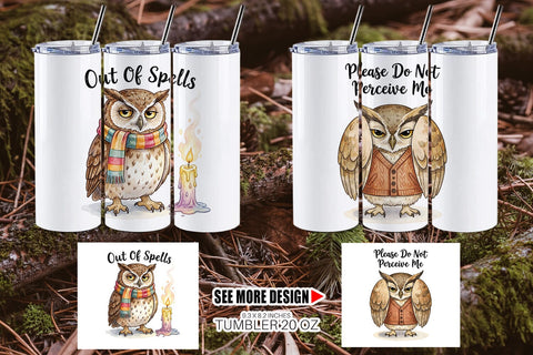 Tumbler Burnt Out Owl Whimsigoth Watercolor Sublimation artnoy 