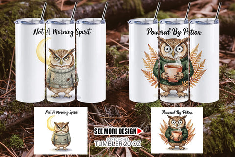 Tumbler Burnt Out Owl Whimsigoth Watercolor Sublimation artnoy 