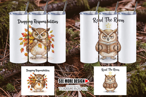 Tumbler Burnt Out Owl Whimsigoth Watercolor Sublimation artnoy 