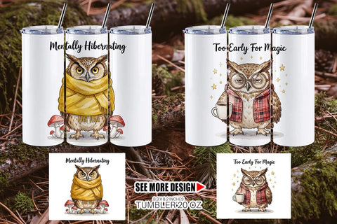Tumbler Burnt Out Owl Whimsigoth Watercolor Sublimation artnoy 