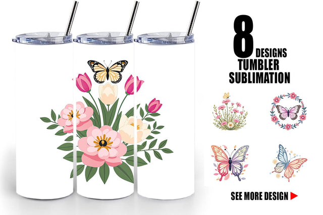 Tumbler Butterfly Bloom Pastels Sublimation artnoy 