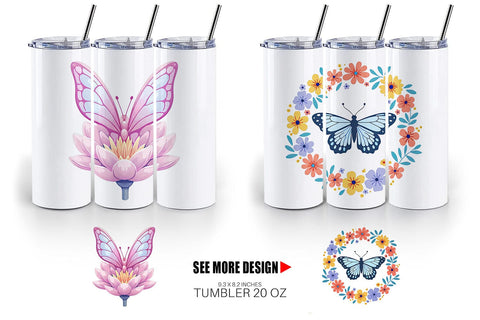 Tumbler Butterfly Bloom Pastels Sublimation artnoy 
