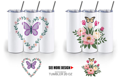 Tumbler Butterfly Bloom Pastels Sublimation artnoy 