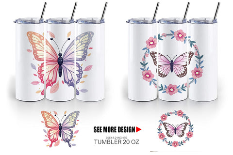 Tumbler Butterfly Bloom Pastels Sublimation artnoy 