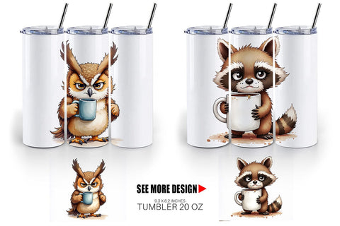 Tumbler Caffeinated Chaos Grumpy Animal Watercolors Sublimation artnoy 