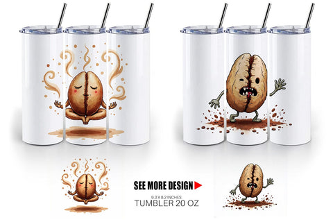 Tumbler Caffeinated Chaos Sarcastic Coffee Bean Characters Sublimation artnoy 