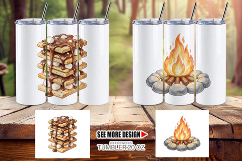 Tumbler Campfire Cooking Nostalgia Watercolor Sublimation artnoy 