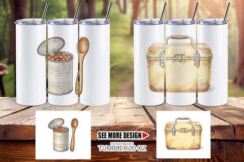 Tumbler Campfire Cooking Nostalgia Watercolor Sublimation artnoy 
