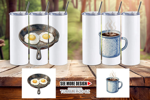 Tumbler Campfire Cooking Nostalgia Watercolor Sublimation artnoy 