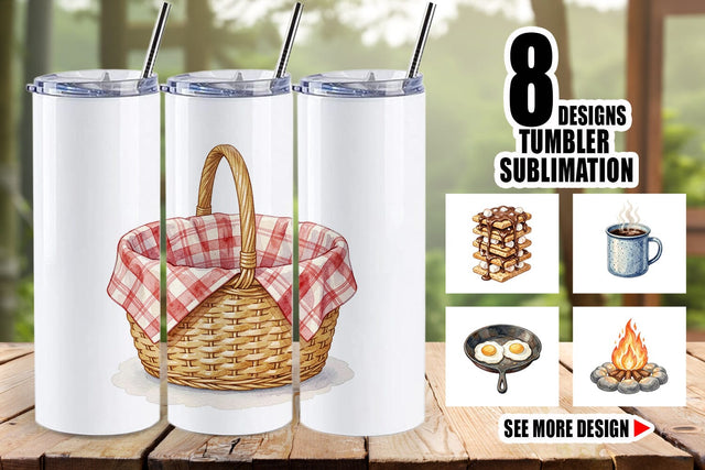 Tumbler Campfire Cooking Nostalgia Watercolor Sublimation artnoy 