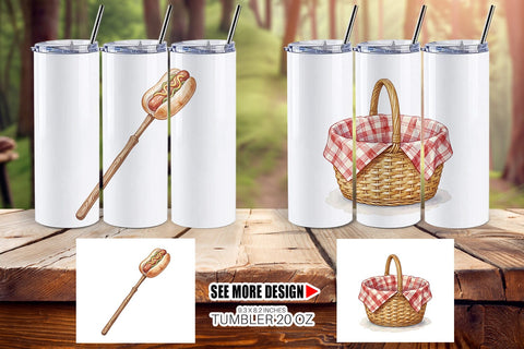 Tumbler Campfire Cooking Nostalgia Watercolor Sublimation artnoy 