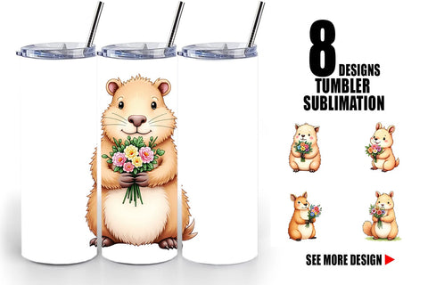 Tumbler Capybara Spring Bouquet Sublimation artnoy 