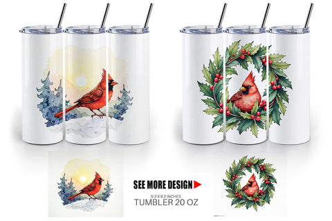 Tumbler Cardinal Christmas Bird Sublimation artnoy 