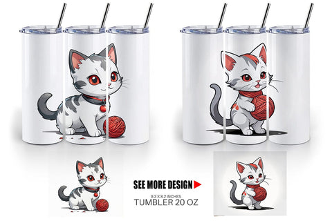 Tumbler Cat and Yarn Ball Sublimation artnoy 
