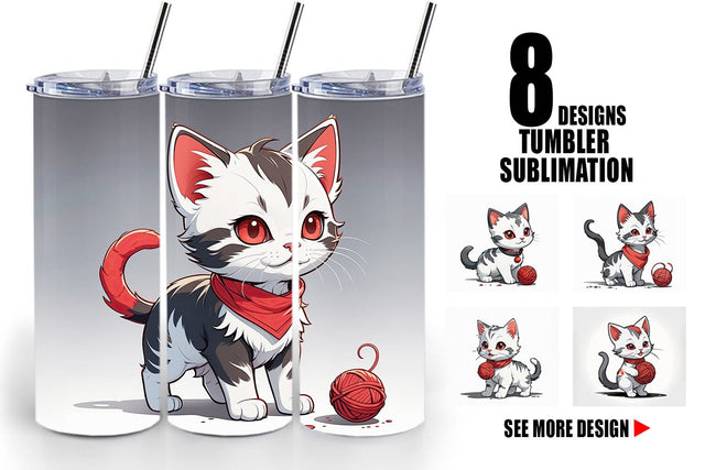 Tumbler Cat and Yarn Ball Sublimation artnoy 