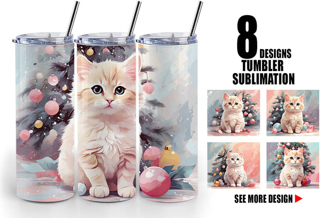 Tumbler Cat Christmas Painting Sublimation artnoy 