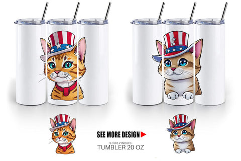 Tumbler Cat Patriotic Sublimation artnoy 