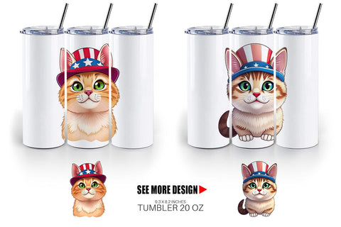 Tumbler Cat Patriotic Sublimation artnoy 