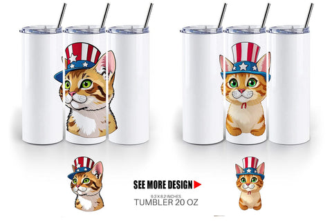 Tumbler Cat Patriotic Sublimation artnoy 