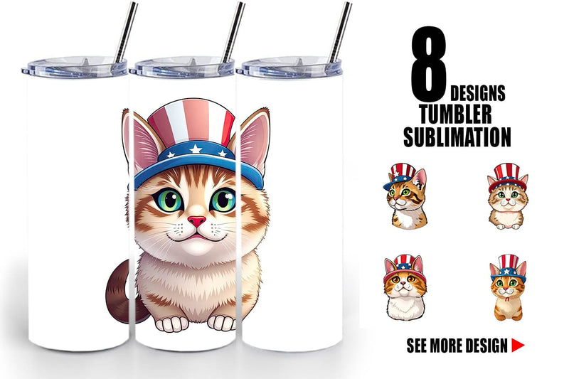 Tumbler Cat Patriotic Sublimation artnoy 