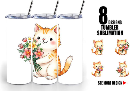 Tumbler Cat Spring Bouquet Sublimation artnoy 