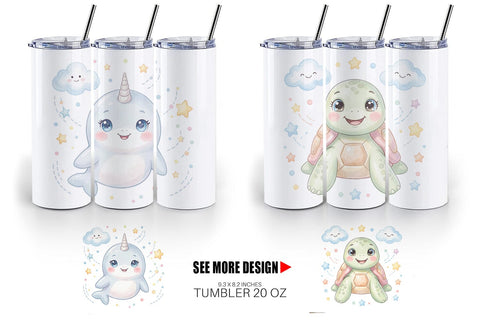 Tumbler Celestial Baby Animal Watercolor Sublimation artnoy 