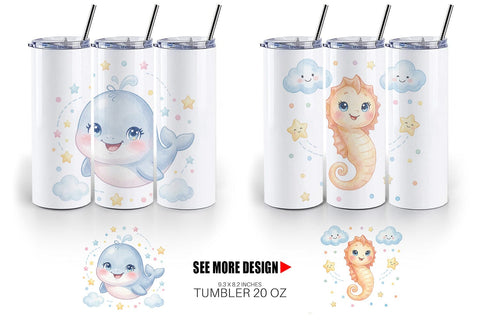 Tumbler Celestial Baby Animal Watercolor Sublimation artnoy 