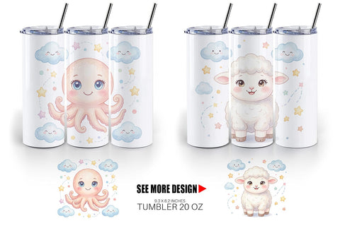 Tumbler Celestial Baby Animal Watercolor Sublimation artnoy 