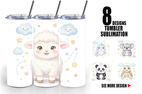 Tumbler Celestial Baby Animal Watercolor Sublimation artnoy 
