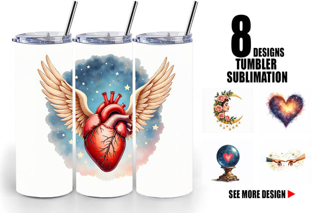 Tumbler Celestial Love & Vintage Valentine Watercolor Sublimation artnoy 