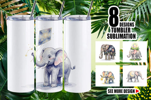 Tumbler Celestial Night Elephant Watercolor Sublimation artnoy 