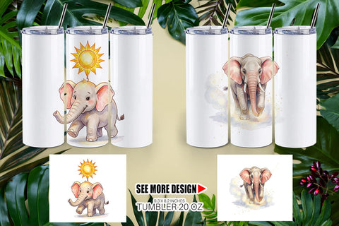 Tumbler Celestial Night Elephant Watercolor Sublimation artnoy 