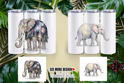 Tumbler Celestial Night Elephant Watercolor Sublimation artnoy 