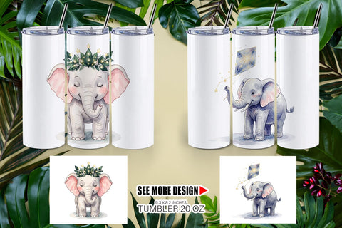 Tumbler Celestial Night Elephant Watercolor Sublimation artnoy 