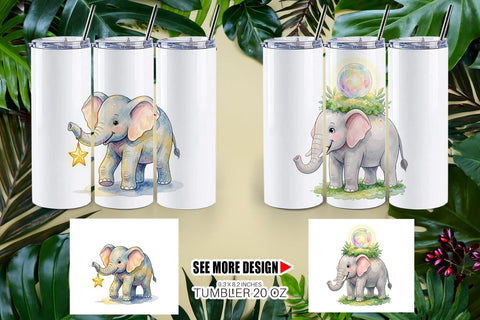Tumbler Celestial Night Elephant Watercolor Sublimation artnoy 