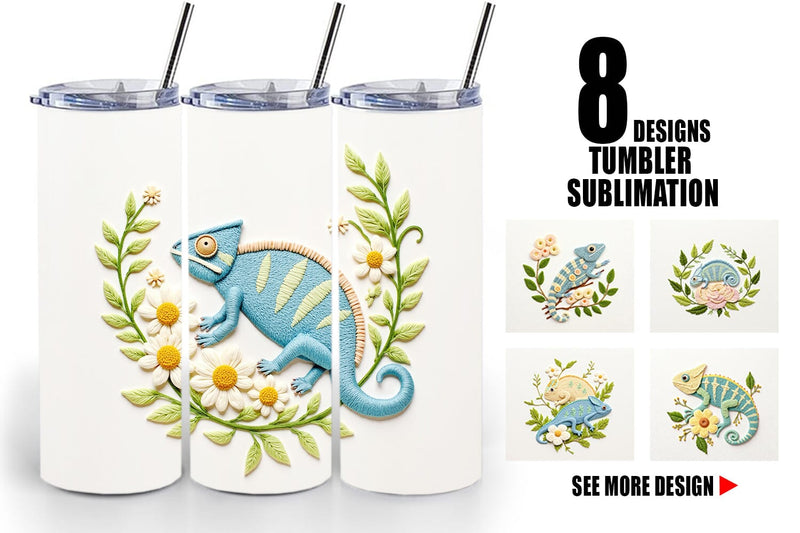 Tumbler Chameleon Embroidery Sublimation artnoy 
