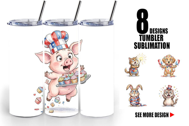 Tumbler Chaotic 4th of July Animal Sublimation artnoy 