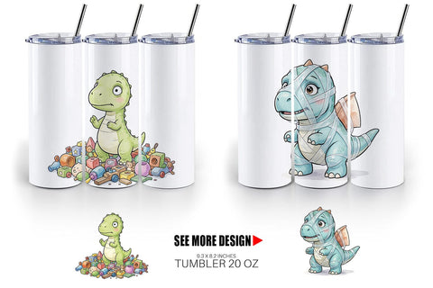 Tumbler Chaotic Messy Baby Dino Watercolor Sublimation artnoy 