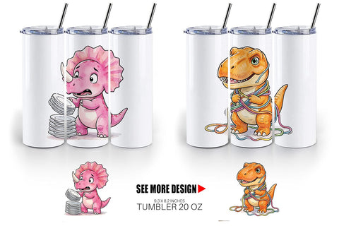 Tumbler Chaotic Messy Baby Dino Watercolor Sublimation artnoy 