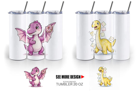 Tumbler Chaotic Messy Baby Dino Watercolor Sublimation artnoy 