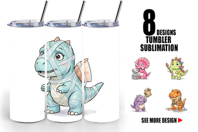 Tumbler Chaotic Messy Baby Dino Watercolor Sublimation artnoy 