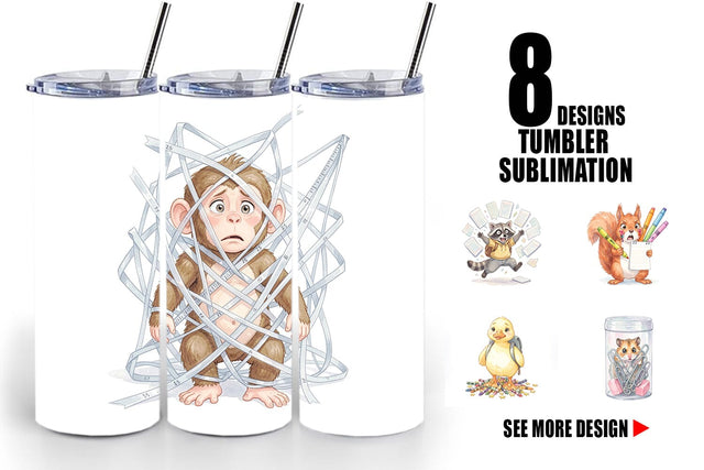 Tumbler Chaotic School Animal Watercolor Sublimation artnoy 