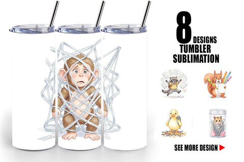 Tumbler Chaotic School Animal Watercolor Sublimation artnoy 