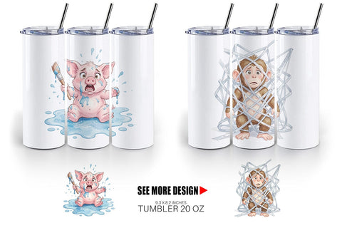 Tumbler Chaotic School Animal Watercolor Sublimation artnoy 