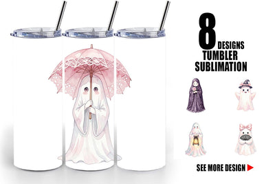 Tumbler Charming Coquette Ghost Watercolor Sublimation artnoy 