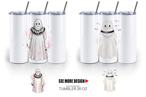 Tumbler Charming Coquette Ghost Watercolor Sublimation artnoy 