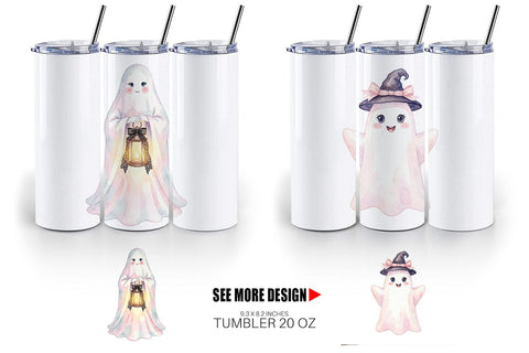 Tumbler Charming Coquette Ghost Watercolor Sublimation artnoy 