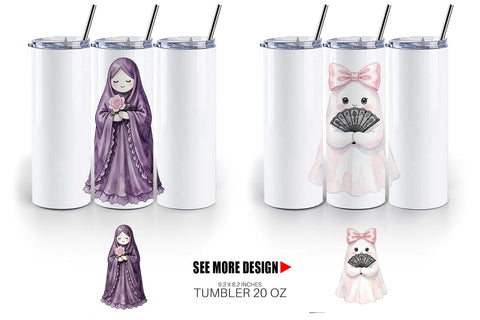 Tumbler Charming Coquette Ghost Watercolor Sublimation artnoy 